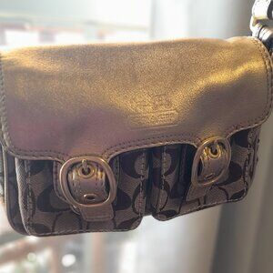 Coach Gold Leather and Canvas Crossover Bag - EUC